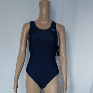TYR Deep‎ Solid Max Fit Blue Athletic Swimsuit Size 38 L